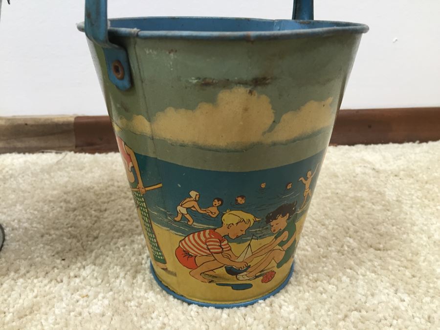 Set Of 3 Tin Litho Beach Sand Pail Bucket British Made [Photo 12]