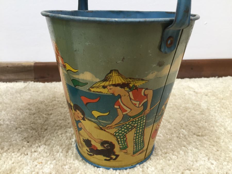 Set Of 3 Tin Litho Beach Sand Pail Bucket British Made [Photo 11]