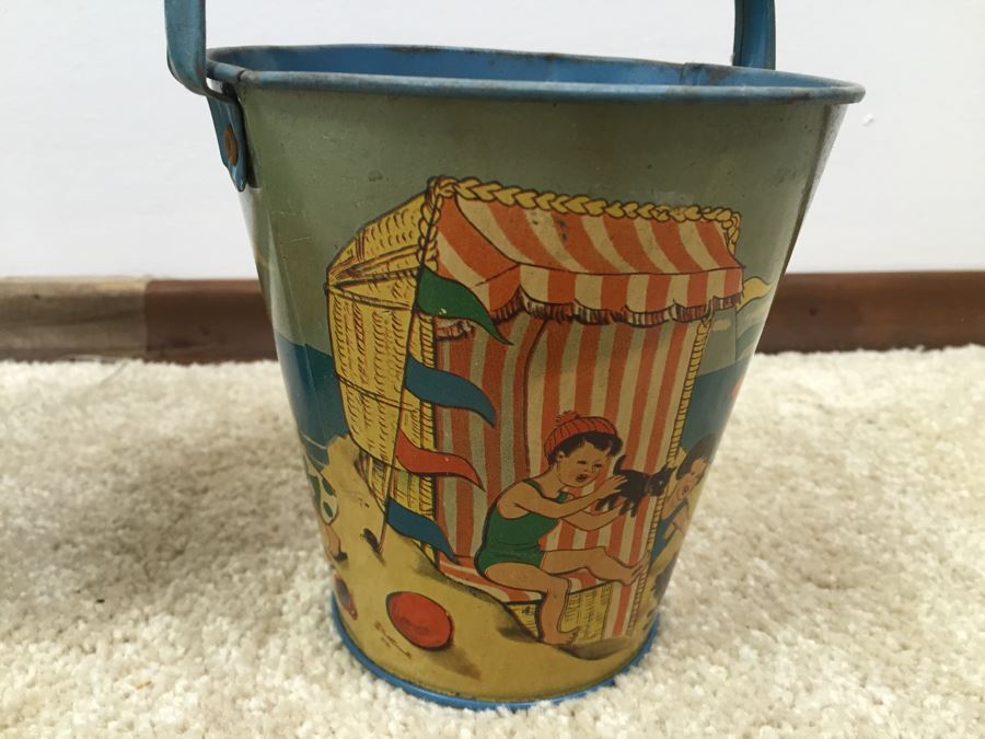 Set Of 3 Tin Litho Beach Sand Pail Bucket British Made [Photo 15]