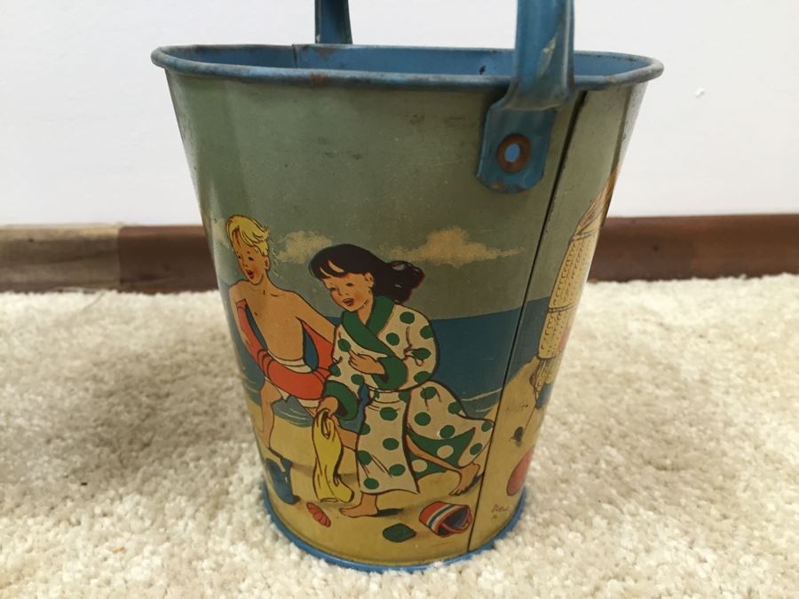 Set Of 3 Tin Litho Beach Sand Pail Bucket British Made [Photo 14]