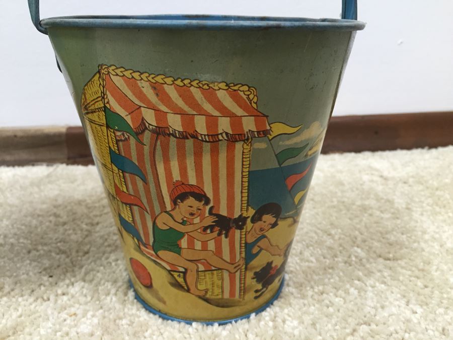Set Of 3 Tin Litho Beach Sand Pail Bucket British Made [Photo 10]