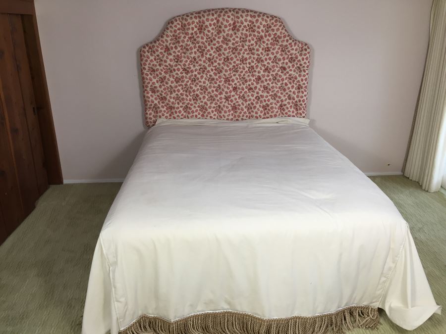 Nice Tufted Seashell Pattern Headboard With Like New McRoskey Mattress 60 x 80 And Bedding - Mattress & Box Spring Retails For $5,000+ [Photo 1]