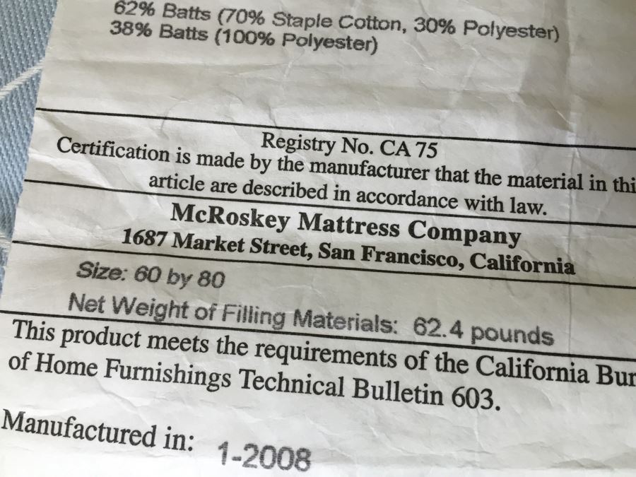 Nice Tufted Seashell Pattern Headboard With Like New McRoskey Mattress 60 x 80 And Bedding - Mattress & Box Spring Retails For $5,000+ [Photo 11]