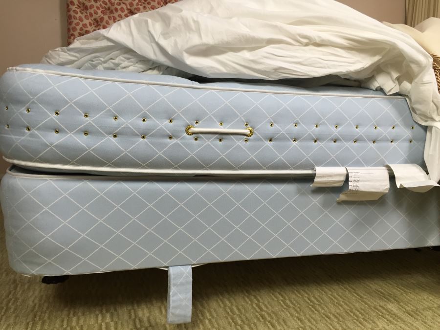 Nice Tufted Seashell Pattern Headboard With Like New McRoskey Mattress 60 x 80 And Bedding - Mattress & Box Spring Retails For $5,000+ [Photo 9]