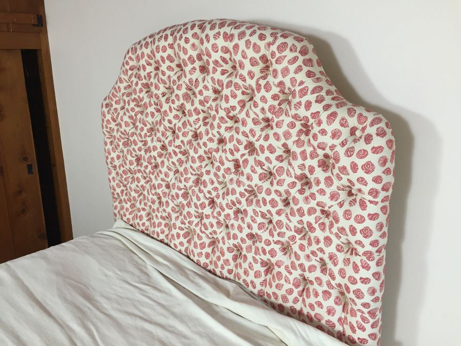 Nice Tufted Seashell Pattern Headboard With Like New McRoskey Mattress 60 x 80 And Bedding - Mattress & Box Spring Retails For $5,000+ [Photo 6]
