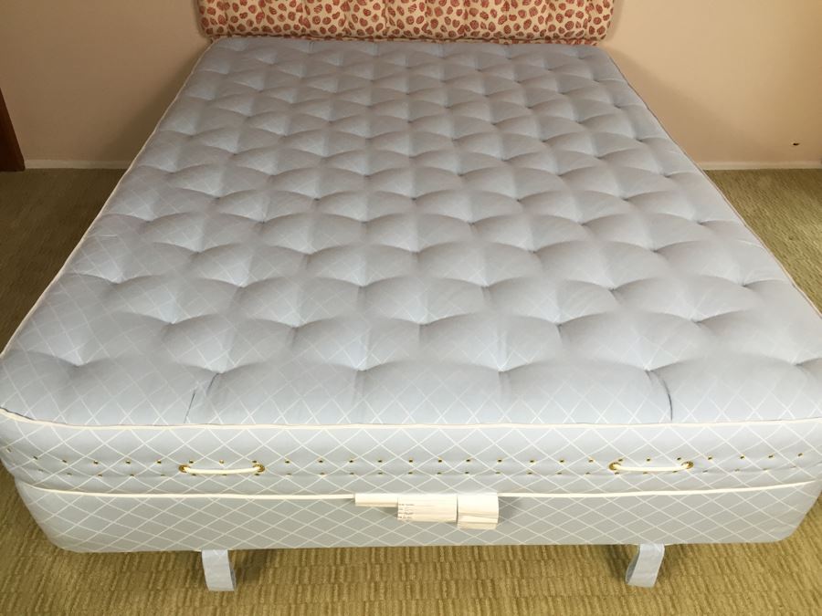 Nice Tufted Seashell Pattern Headboard With Like New McRoskey Mattress 60 x 80 And Bedding - Mattress & Box Spring Retails For $5,000+ [Photo 14]