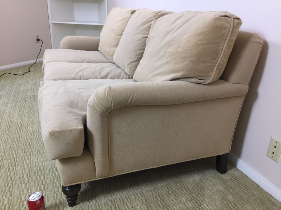 Nice Tan Down Sofa With High End Rogers and Goffigon Fabric (Double Covered) [Photo 6]