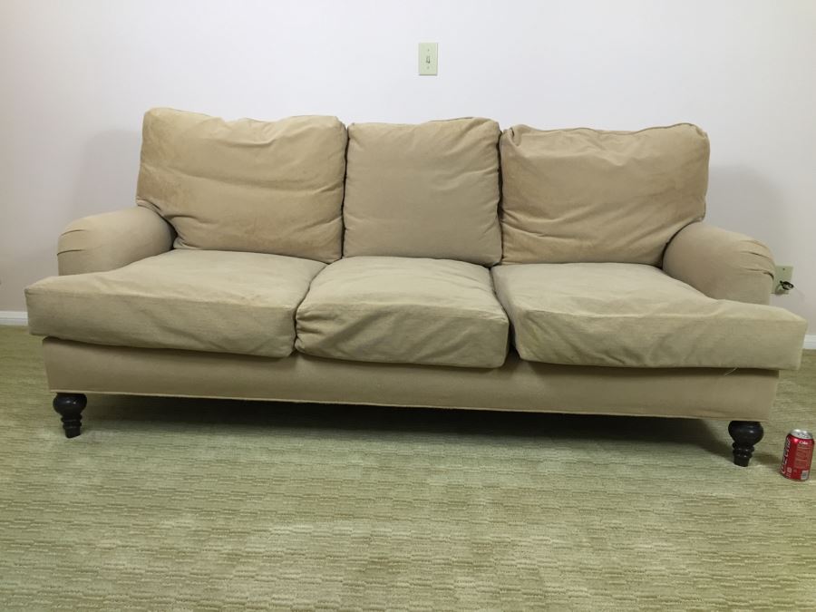 Nice Tan Down Sofa With High End Rogers and Goffigon Fabric (Double Covered) [Photo 4]