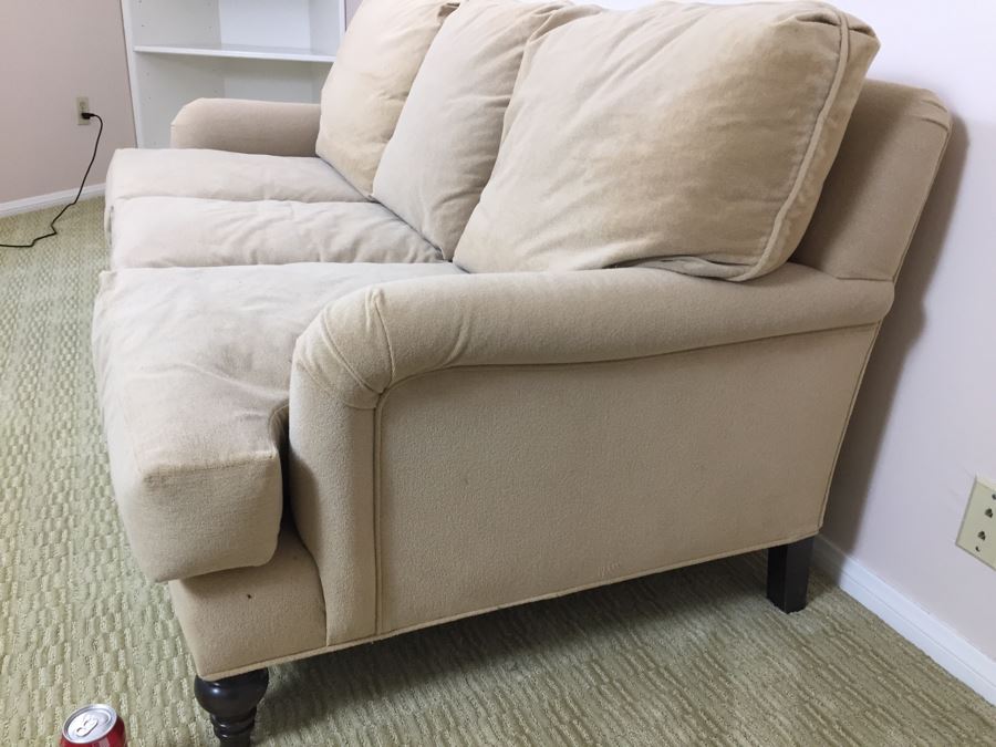 Nice Tan Down Sofa With High End Rogers and Goffigon Fabric (Double Covered) [Photo 7]
