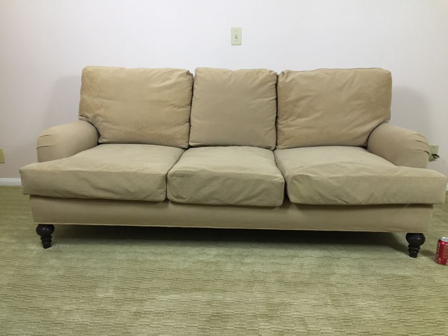 Nice Tan Down Sofa With High End Rogers and Goffigon Fabric (Double Covered)