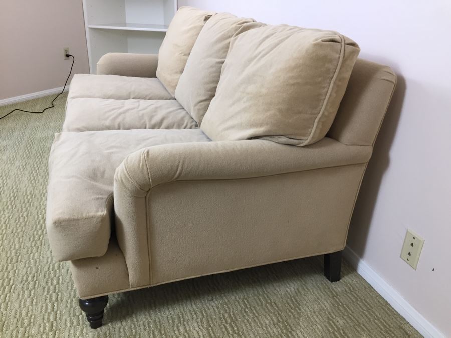 Nice Tan Down Sofa With High End Rogers and Goffigon Fabric (Double Covered) [Photo 2]