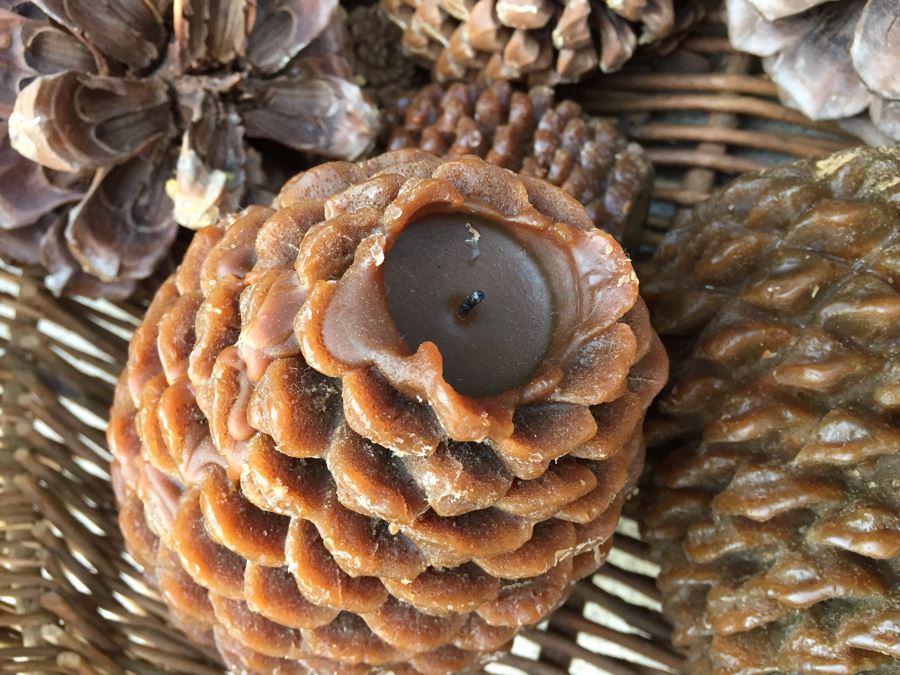 Pair Of Woven Baskets Plus Pine Cone Candles [Photo 9]
