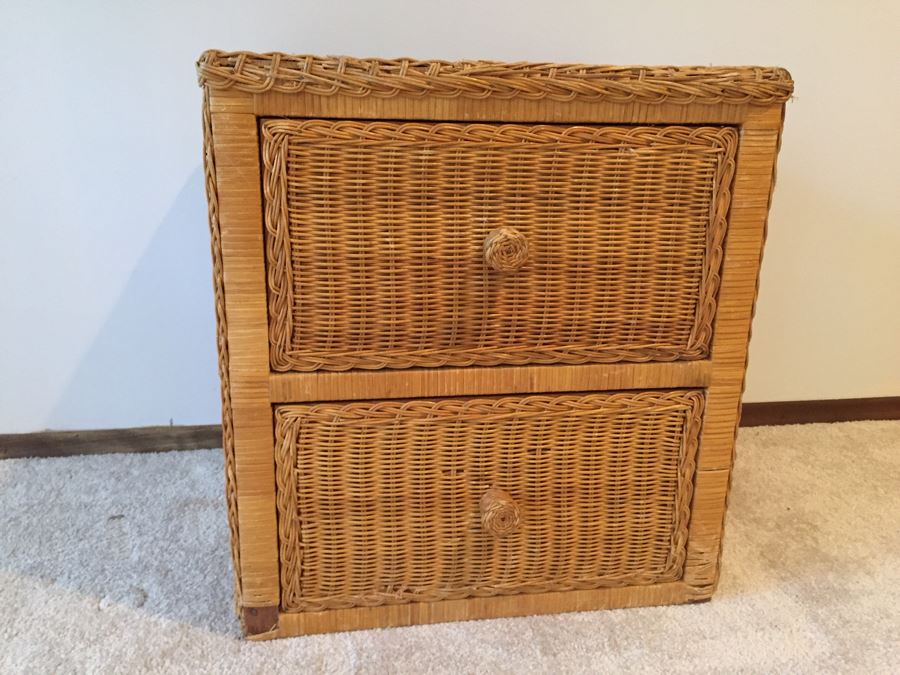 2-Drawer Wicker Cabinet Side Table [Photo 5]