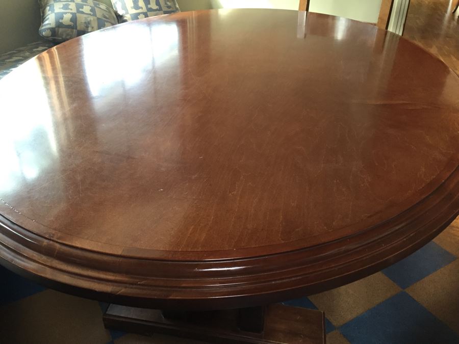 Custom Solid Wood Oval Kitchen Table With Three Leather Seat Chairs [Photo 8]