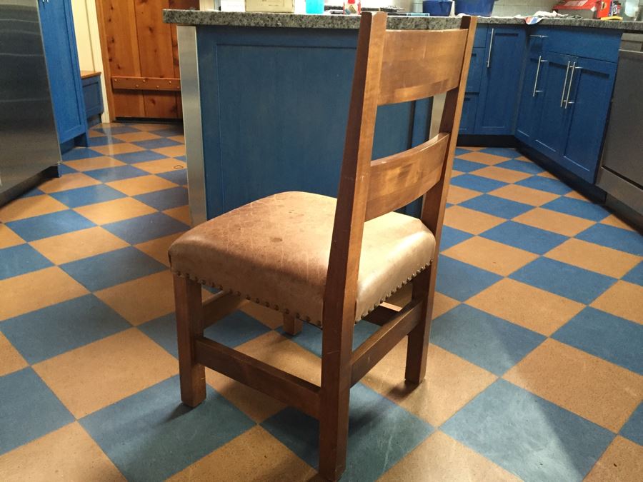 Custom Solid Wood Oval Kitchen Table With Three Leather Seat Chairs [Photo 14]