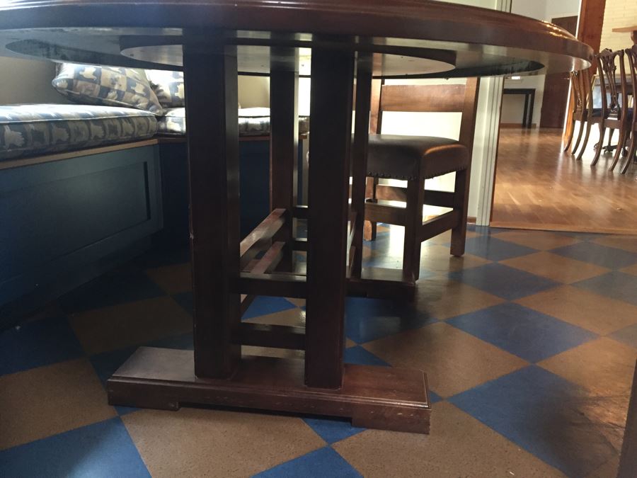 Custom Solid Wood Oval Kitchen Table With Three Leather Seat Chairs [Photo 7]