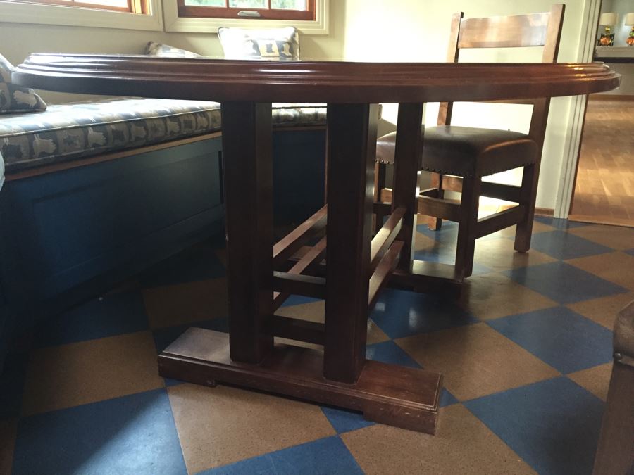 Custom Solid Wood Oval Kitchen Table With Three Leather Seat Chairs [Photo 2]