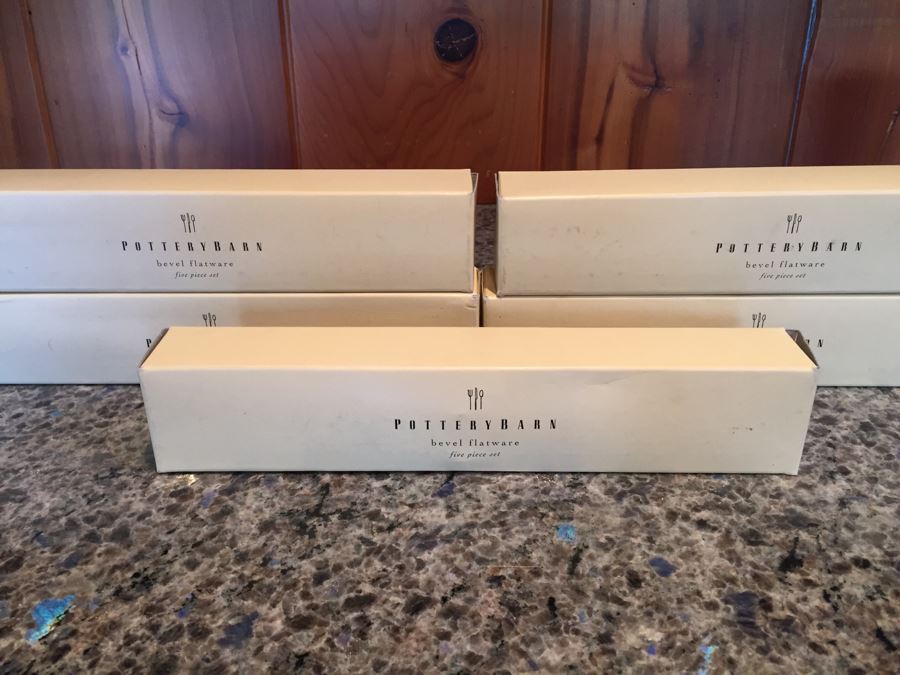 (5) New Pottery Barn Bevel Five Piece Flatware Sets