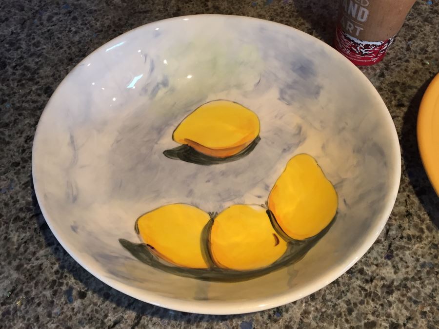 Hand Painted Signed Bowl And Early Yellow Fiestaware HLO Plate [Photo 4]