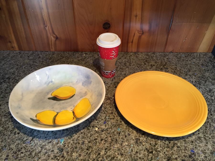Hand Painted Signed Bowl And Early Yellow Fiestaware HLO Plate [Photo 1]