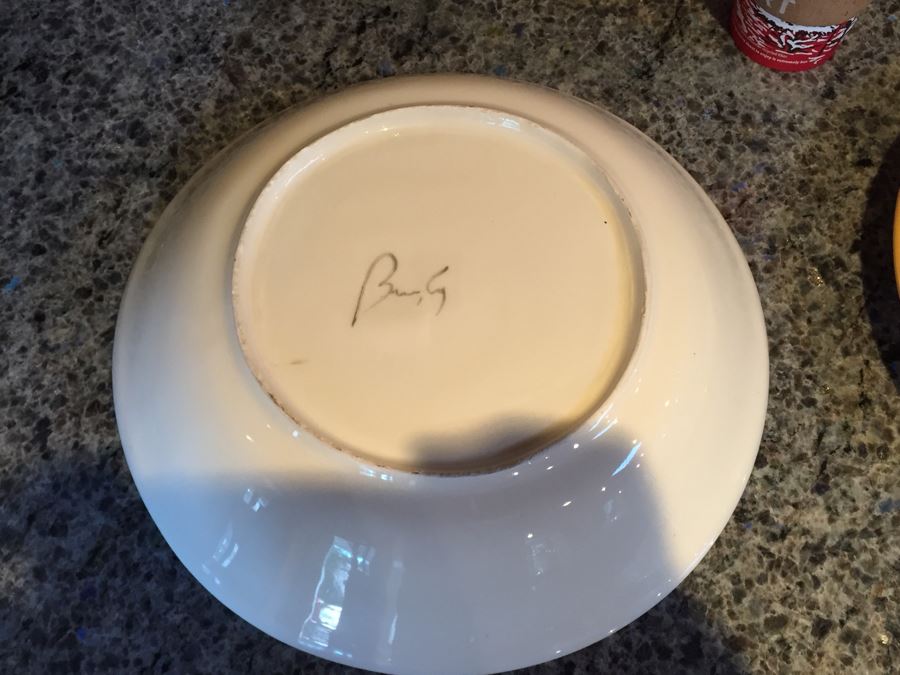 Hand Painted Signed Bowl And Early Yellow Fiestaware HLO Plate [Photo 8]