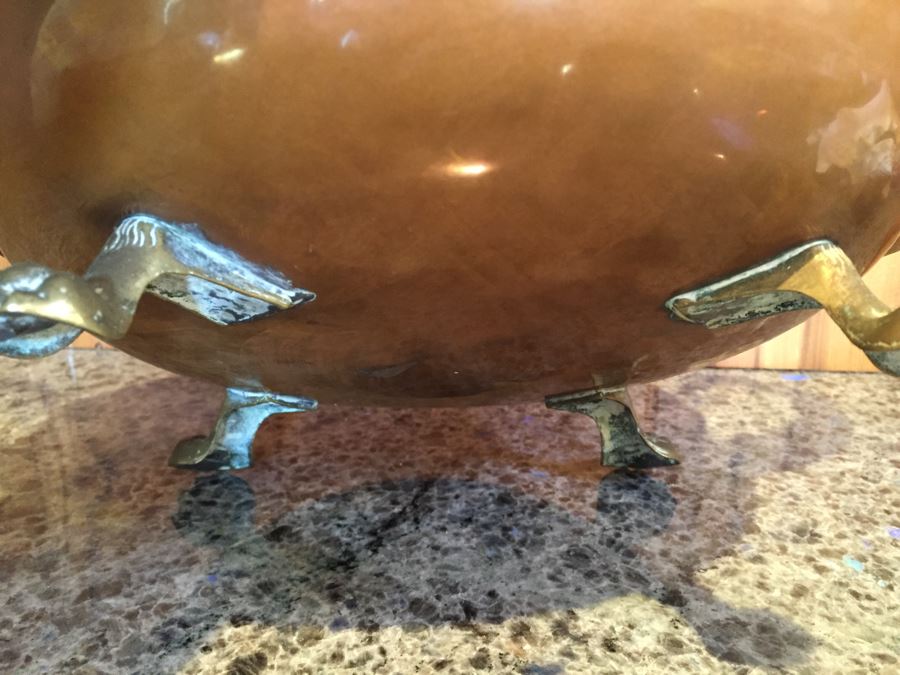 Home Decor Lot With Nice Copper Footed Bowl Filled With Shells, Abalone Shell, Copper Plate And Wooden Bowl [Photo 3]