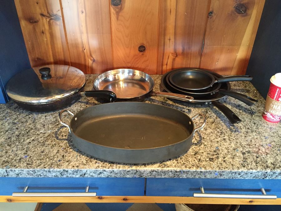 Skillet Pan Lot - Revere Ware, Macy's Grand Prix Tools Of The Trade, Commercial Aluminum Cookware [Photo 1]