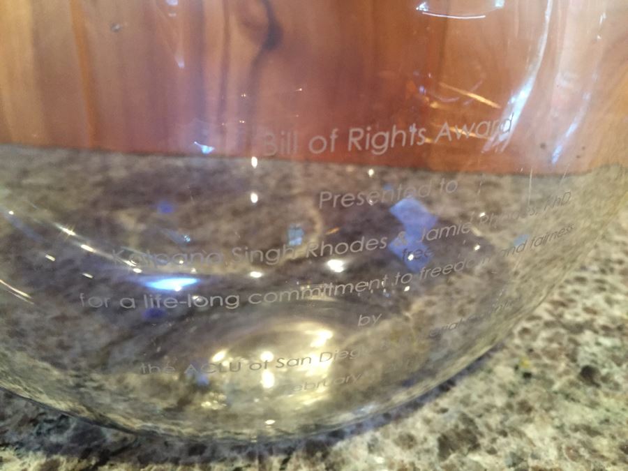 ACLU Glass Vase Bill Of Rights Award Presented To Kalpana & Jamie Rhodes February 9, 2011 [Photo 6]