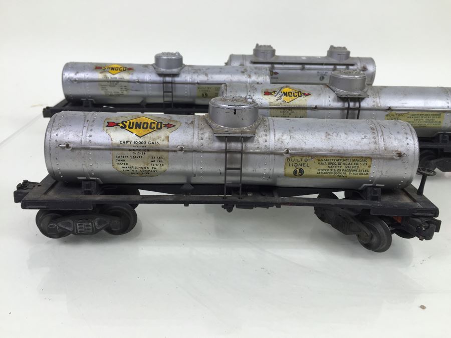 Vintage Set Of 4 Lionel O Gauge Sunoco Gasoline Tanker Trains [Photo 2]