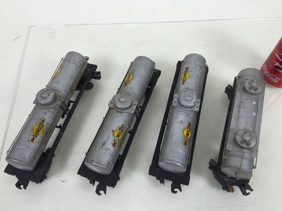 Vintage Set Of 4 Lionel O Gauge Sunoco Gasoline Tanker Trains [Photo 9]