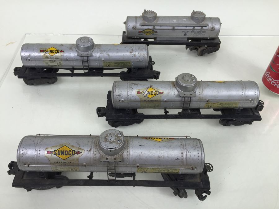 Vintage Set Of 4 Lionel O Gauge Sunoco Gasoline Tanker Trains [Photo 8]