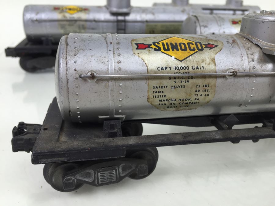 Vintage Set Of 4 Lionel O Gauge Sunoco Gasoline Tanker Trains [Photo 4]