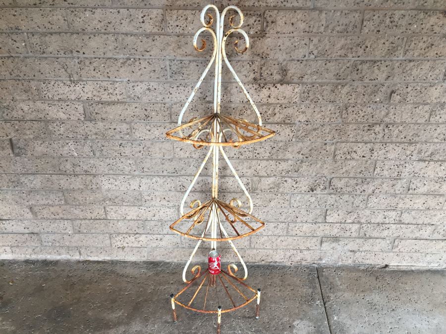 Shabby Chic Corner Garden Etagere Wrought Iron Plant Stand [Photo 2]