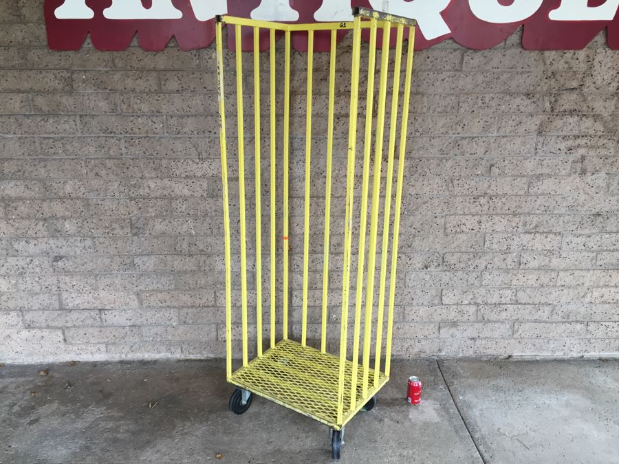 Vintage Industrial Yellow Metal Vertical Rolling Cart [Photo 2]