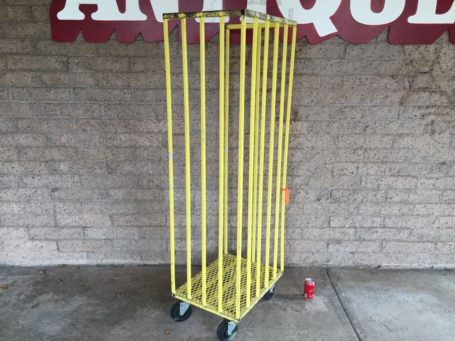 Vintage Industrial Yellow Metal Vertical Rolling Cart [Photo 8]