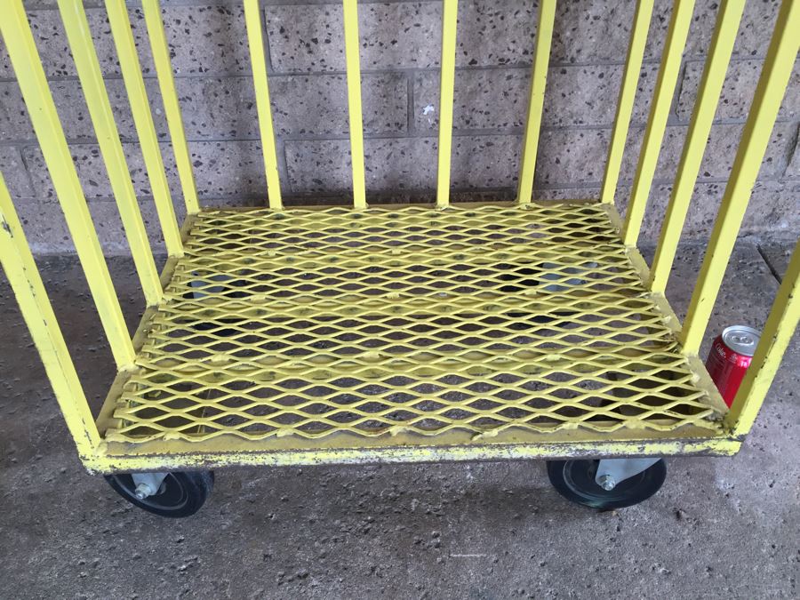 Vintage Industrial Yellow Metal Vertical Rolling Cart [Photo 3]