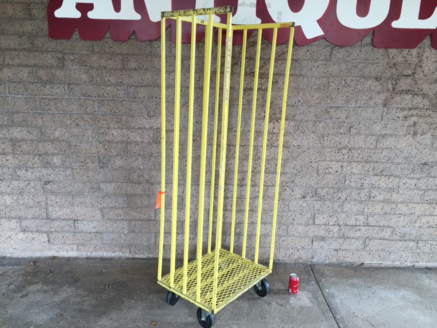 Vintage Industrial Yellow Metal Vertical Rolling Cart [Photo 4]