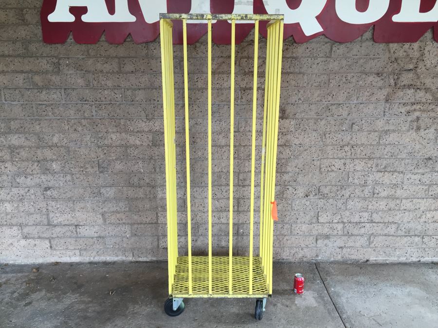 Vintage Industrial Yellow Metal Vertical Rolling Cart [Photo 7]