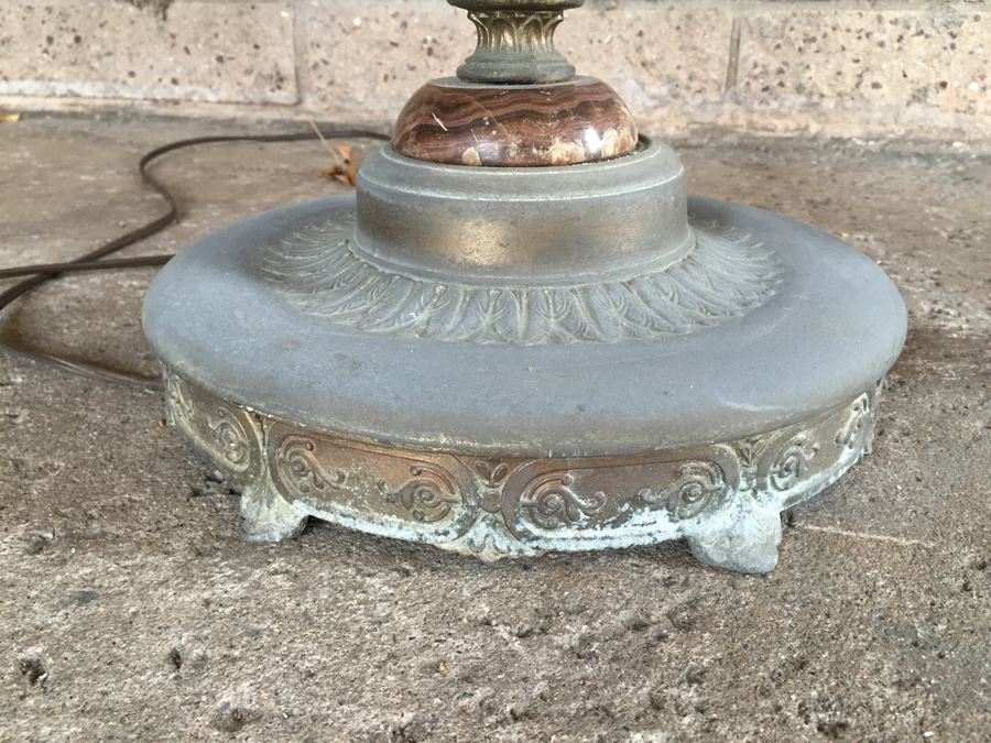 Stunning Vintage Stained Glass Shade Floor Lamp With Metal And Polished Stone [Photo 13]