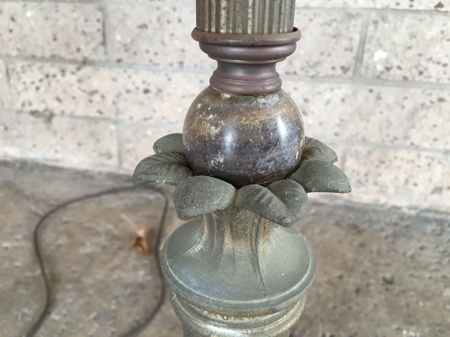 Stunning Vintage Stained Glass Shade Floor Lamp With Metal And Polished Stone [Photo 14]