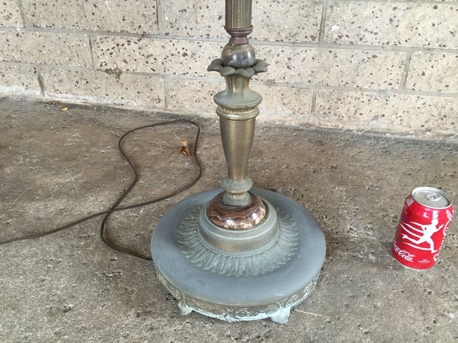 Stunning Vintage Stained Glass Shade Floor Lamp With Metal And Polished Stone [Photo 12]