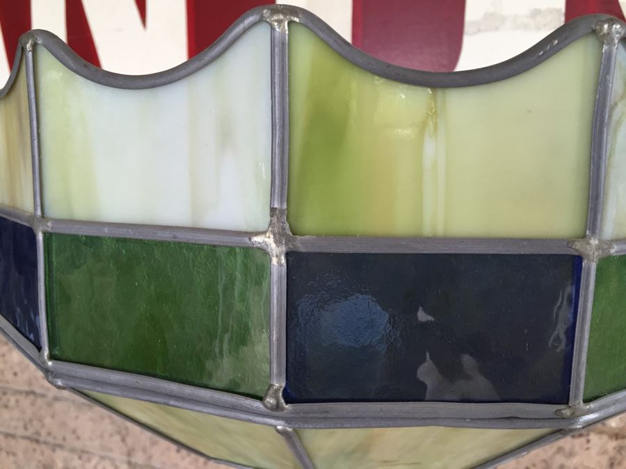 Stunning Vintage Stained Glass Shade Floor Lamp With Metal And Polished Stone [Photo 10]