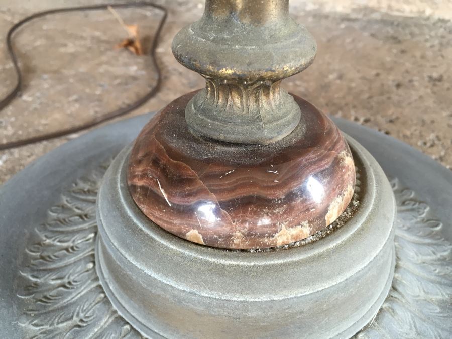 Stunning Vintage Stained Glass Shade Floor Lamp With Metal And Polished Stone [Photo 3]