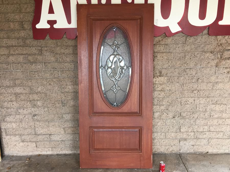 Heavy Solid Door With Clear Stained Glass