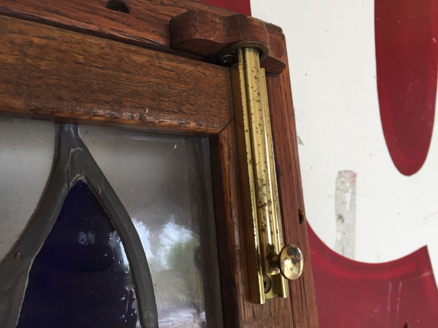 Large Stained Glass Hinged Window With Wooden Frame Peacock Motif [Photo 11]