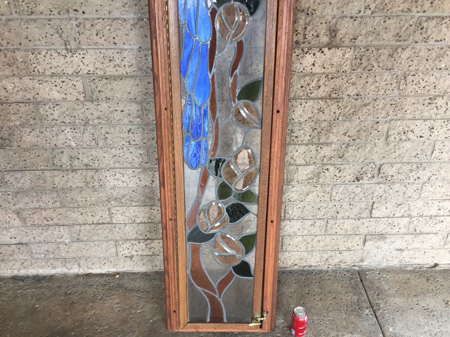Large Stained Glass Hinged Window With Wooden Frame Peacock Motif [Photo 6]