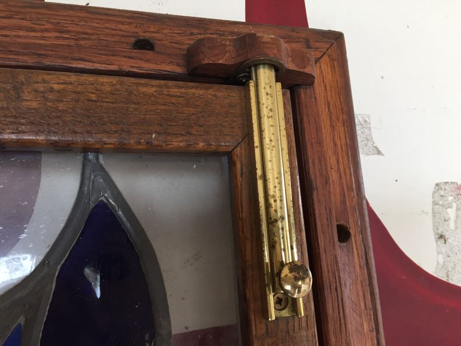 Large Stained Glass Hinged Window With Wooden Frame Peacock Motif [Photo 8]