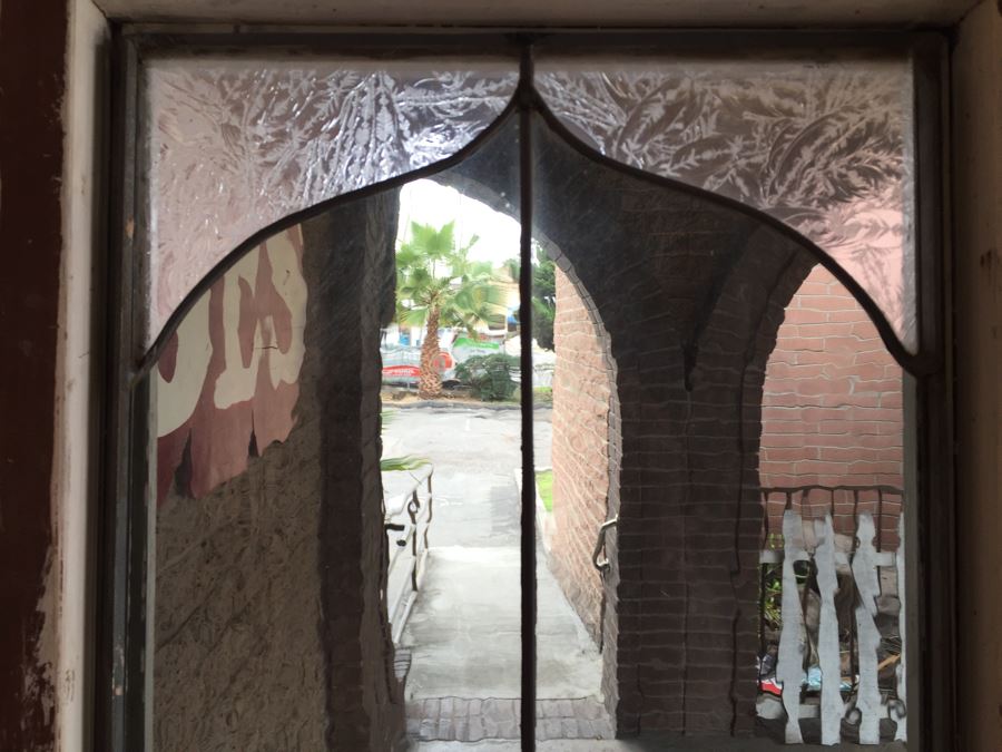 Large Stained Glass Window With Wooden Frame Rose Motif [Photo 6]