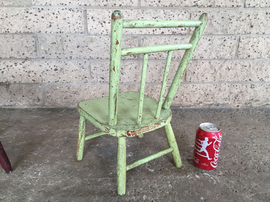 Pair Of Shabby Chic Children Or Doll Wooden Chairs Distressed Paint [Photo 3]