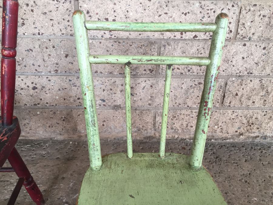 Pair Of Shabby Chic Children Or Doll Wooden Chairs Distressed Paint [Photo 8]